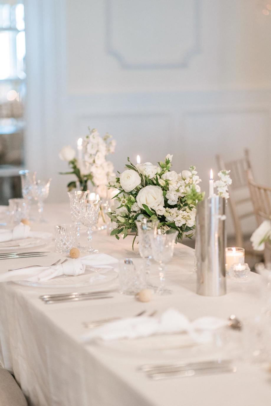 White decor for wedding meal